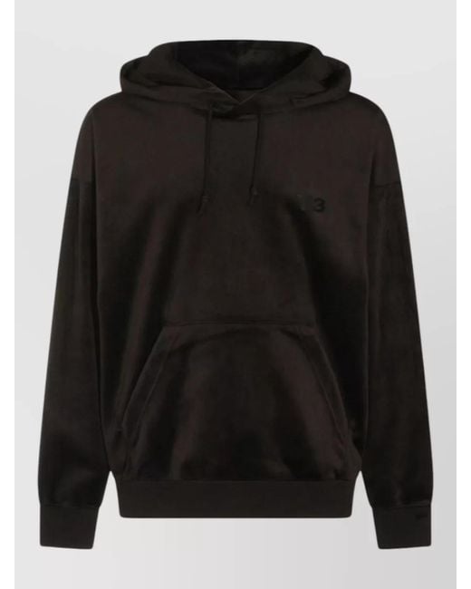 Y-3 Black Logo-Print Velvet Hoodie