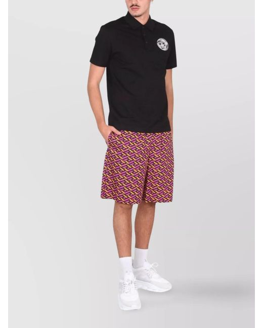 Versace Red Silk La Greca Print Bermuda Shorts for men