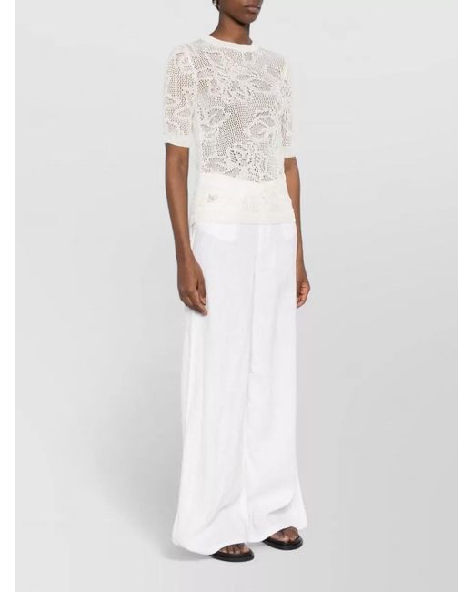 Fabiana Filippi White Short Sleeve Top Round Neck Crochet