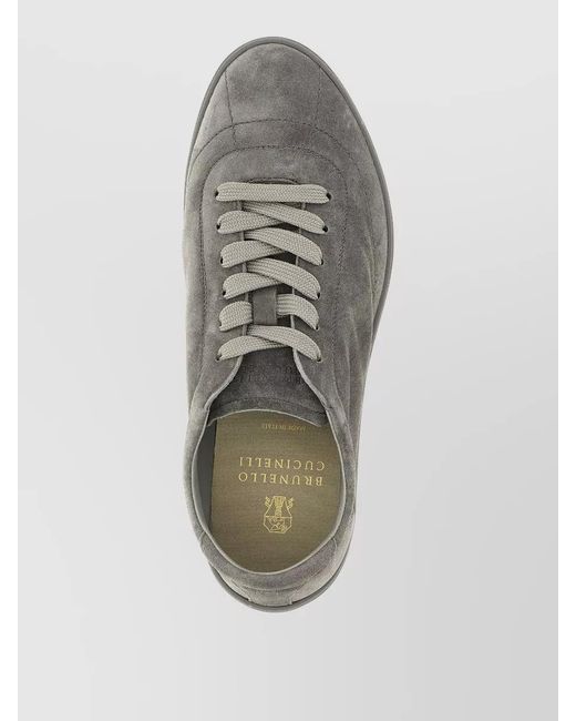 Brunello Cucinelli Gray Suede Lace Up Low Top Lightweight Sneakers for men
