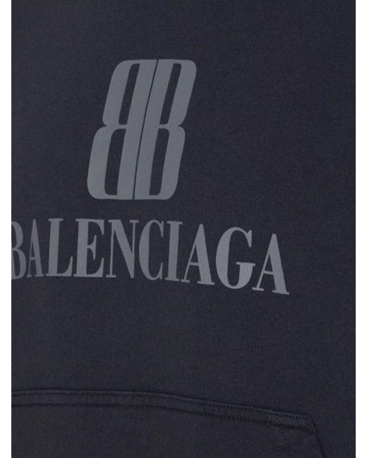 Balenciaga Blue Cotton Logo-Print Hoodie for men