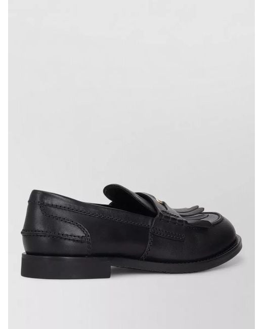 Miu Miu Black Leather Brogues Fringe Detail Casual Style