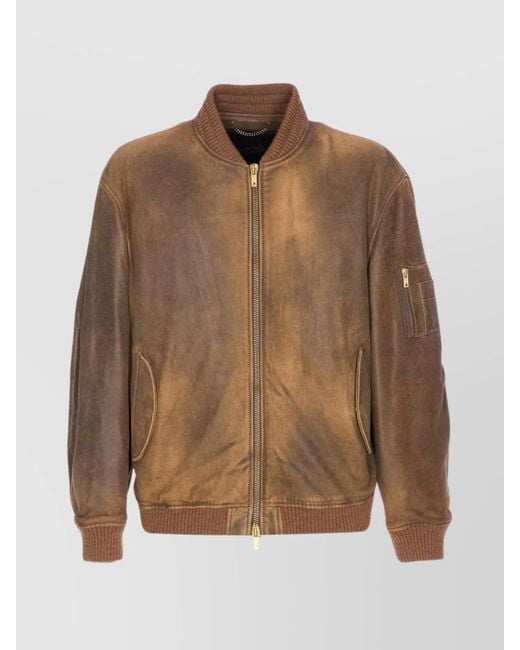 Golden Goose Deluxe Brand Brown Lamb Leather Jacket With Long Sleeves And Pockets for men