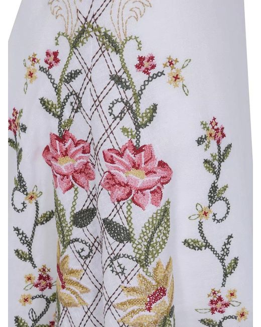 Farm Rio White Floral Embroidered Midi Dress V Neck