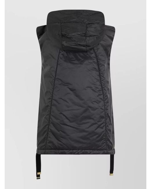 Max Mara Black Hooded Padded Gilet Adjustable Hem