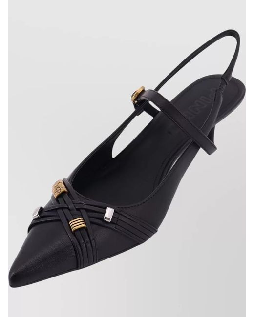 Pinko Black Gloria 18 Pumps Leather Metal Lettering Detail