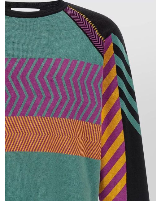 Kiko Kostadinov Green Cotton Chevron-Striped Jacquard-Knit Panelled Crew-Neck Long-Sleeve Sweater for men