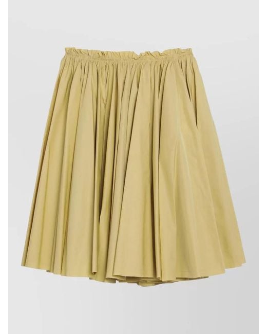 AMI Metallic Flared Skirt Elastic Waistband Gathered Detail
