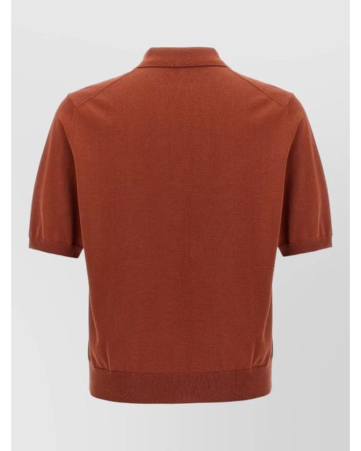 Zanone Red Cotton Polo Shirt Straight Cut Ribbed Collar Hem for men