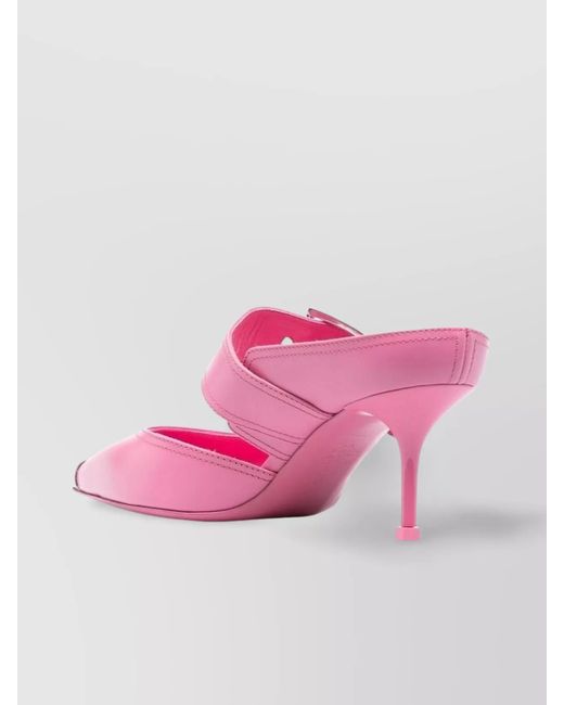 McQueen Pink Leather Buckled Mules