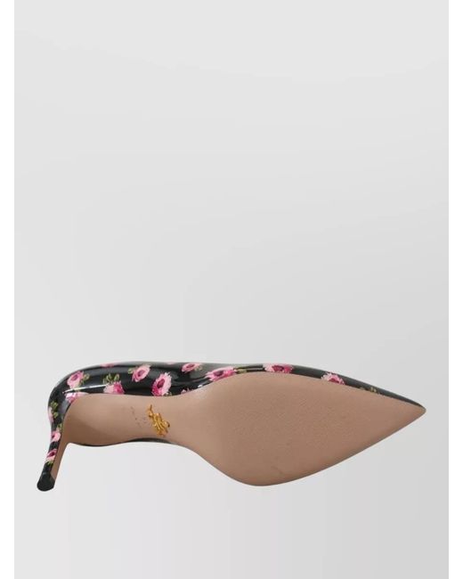Prada Black Floral Patent Leather Stiletto Heel Pumps