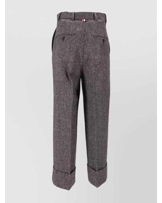 Thom Browne Gray Wool High-Rise Wide-Leg Cropped Trousers