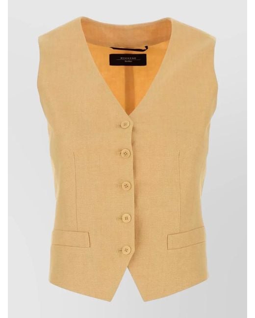 Weekend by Maxmara Yellow Linen Pace Vest Adjustable Back Strap