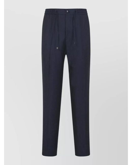 Etro Blue Wool And Linen Regular-Fit Straight-Leg Trousers for men