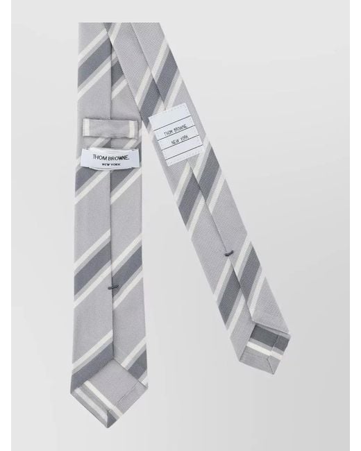 Thom Browne White Slim Striped Tie Narrow Blade Design for men