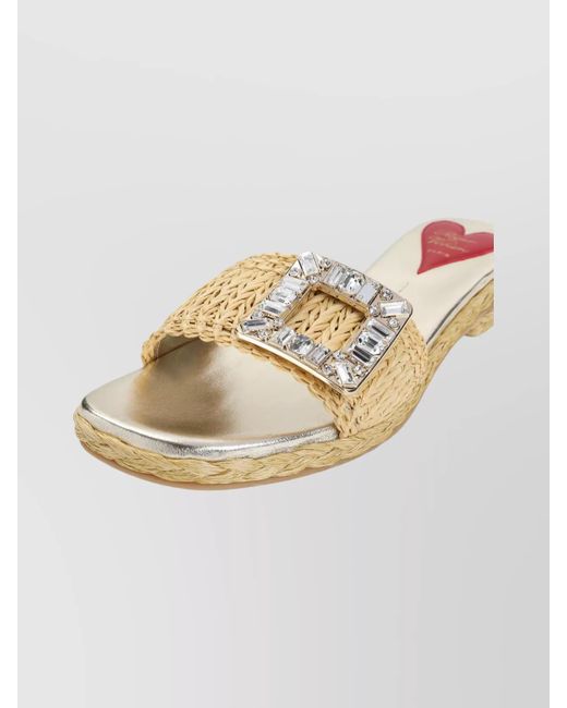 Roger Vivier Metallic Raffia Espadrille Mules