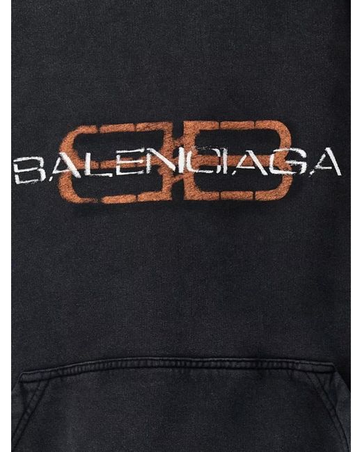 Balenciaga Blue Cotton Logo-Print Hoodie for men