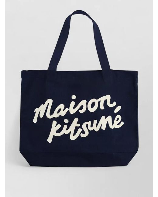 Maison Kitsuné Blue Tote Bag Dual Handles Signature Text for men
