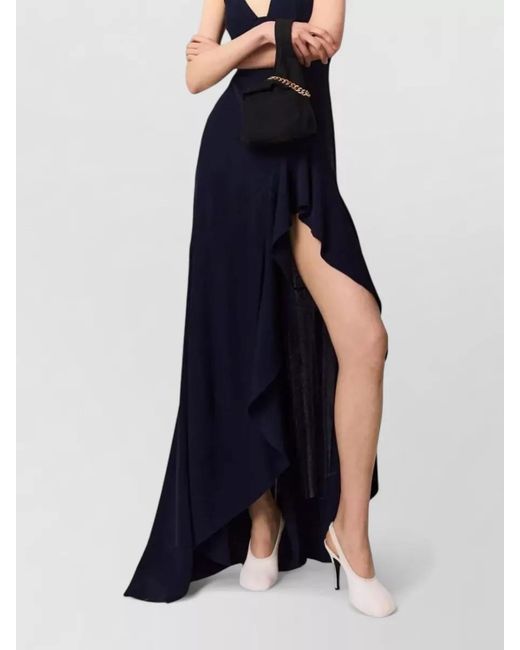 Stella McCartney Blue Asymmetric Long Dress Ruffle Detail V Neck