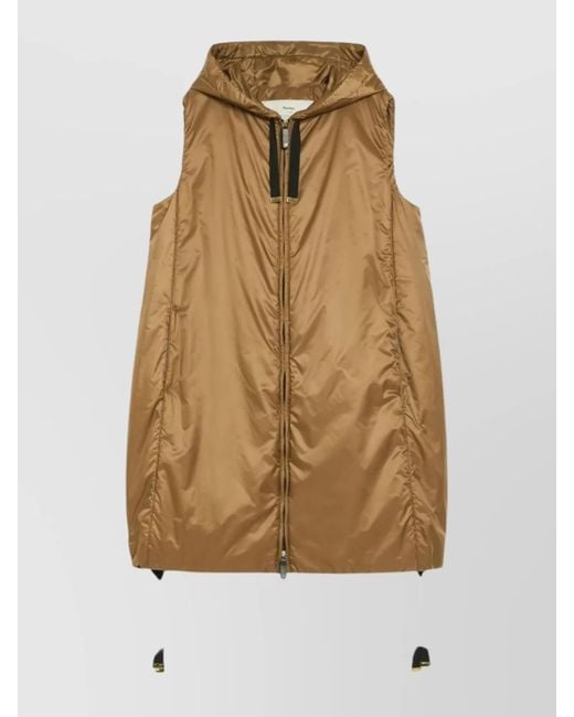 Max Mara Natural Hooded Sleeveless Mid-Length Coat With Adjustable Drawstrings