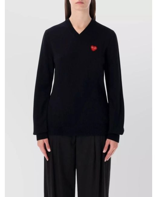 COMME DES GARÇONS PLAY Blue Wool V-Neck Crystal-Embellished Sweater