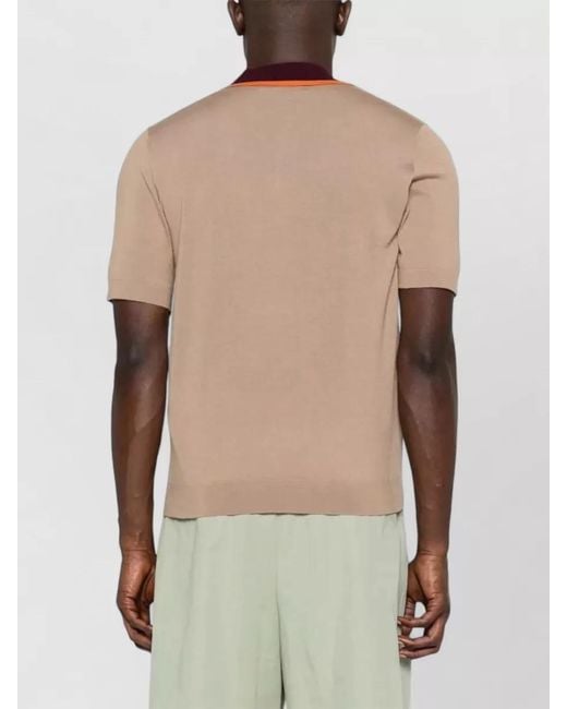 Dries Van Noten Natural V Neck Merino Wool Striped Polo Collar for men