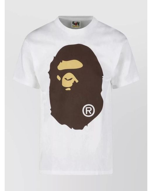 A Bathing Ape White Crew Neck Graphic Print Short Sleeve T-Shirt for men
