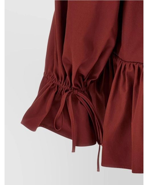 Saint Laurent Red Cotton Off-Shoulder Long-Sleeve Mini Dress