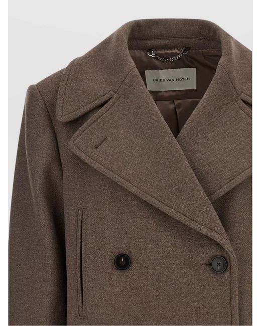 Dries Van Noten Brown Wool Double-Breasted Coat