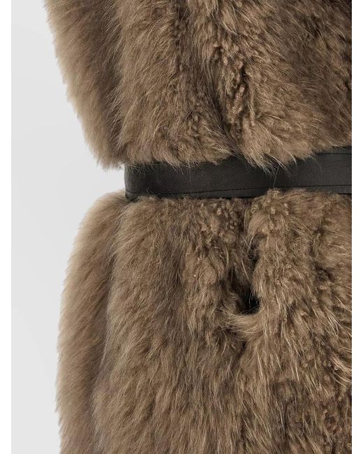 Blancha Brown Belted Faux Fur Sleeveless Mid Length Vest