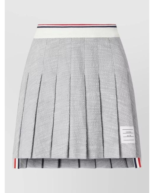 Thom Browne Gray Tweed Mini Skirt Pleated Mid Rise Stripe