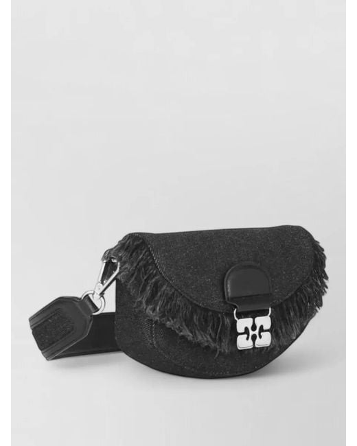 Ganni Black Chain Shoulder Wallet Bag Adjustable Strap Fringe