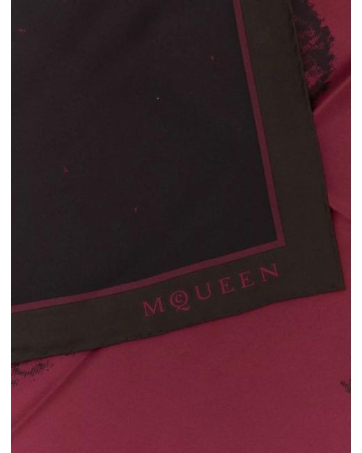 McQueen Red Silk Printed Twill Scarf