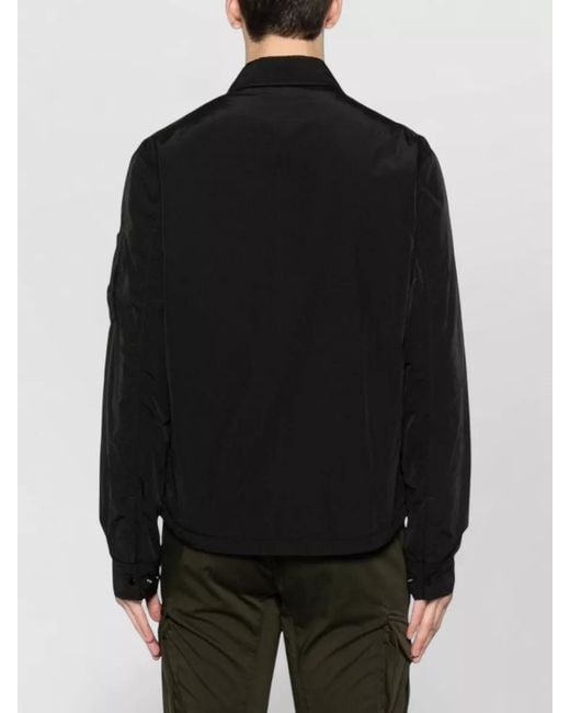 C P Company Black Chrome R Nylon Overshirt Button Collar for men