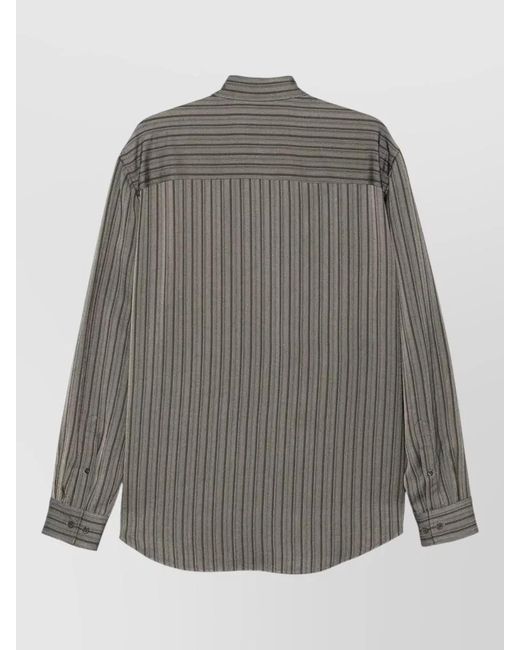 Dries Van Noten Gray Floral Stripe Shirt Long Sleeves for men
