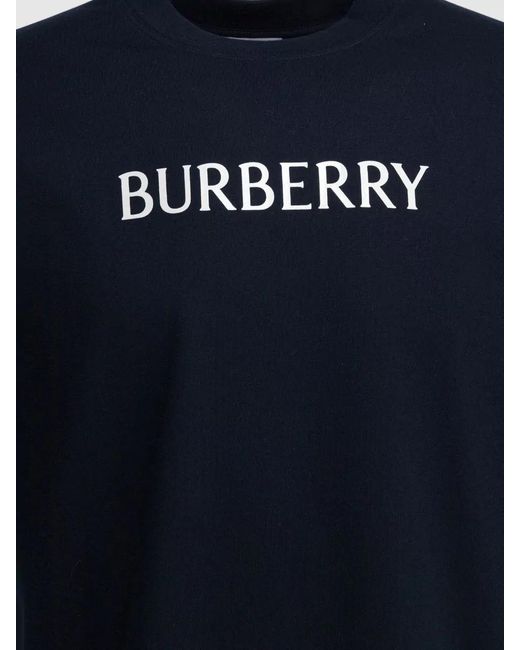 Burberry Blue Cotton Logo T Shirt Crew Neck for men