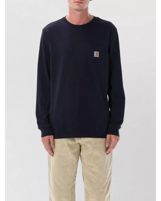 Carhartt Blue Ribbed Long-Sleeve Cotton T-Shirt for men