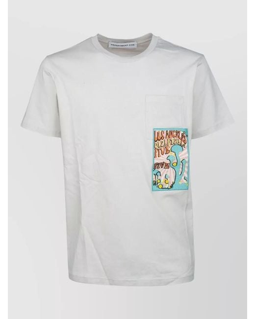Department 5 White Crew Neck Graphic Print Pocket T Shirt for men