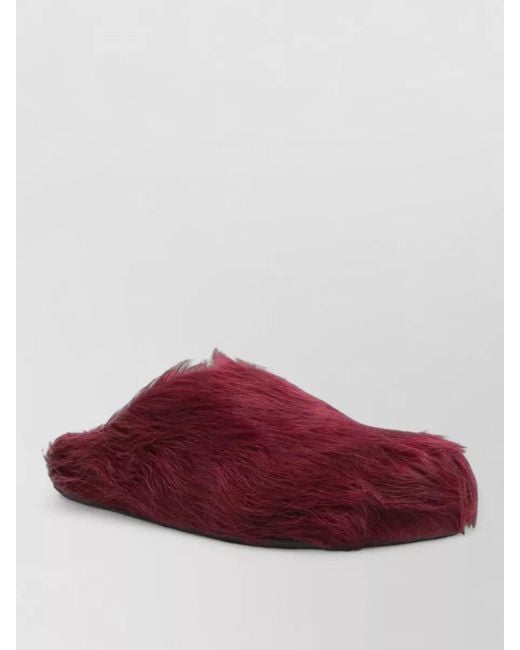 Marni Red Fur Trim Sabot Slippers