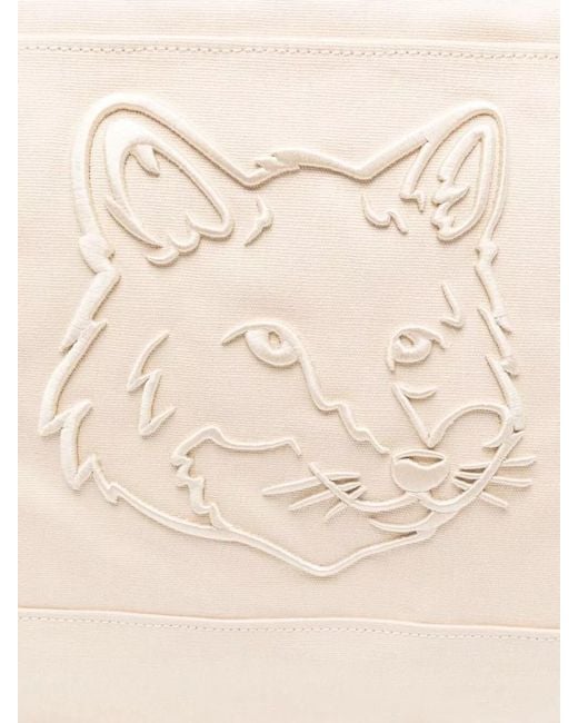 Maison Kitsuné Natural Fox Head Canvas Beach Tote Bag