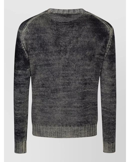 Original Vintage Black Linen Crew Neck Sweater Long Sleeves for men