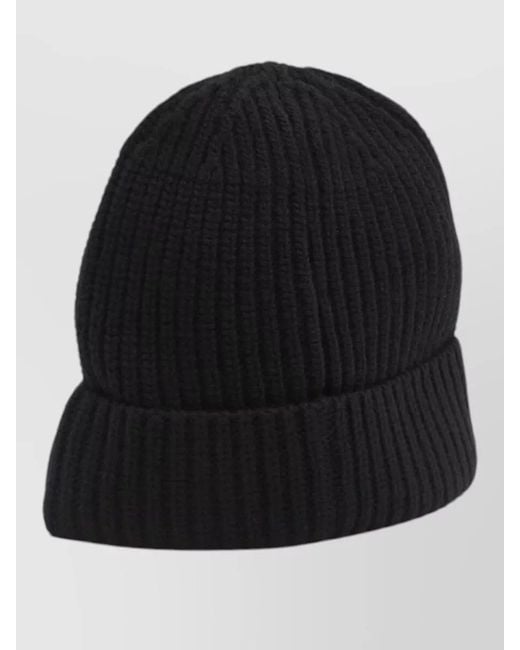 Stone Island Black Logo Wool Beanie Hat Folded Cuff for men