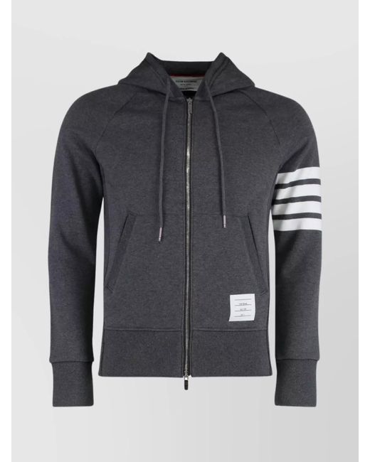 Thom Browne Men's Black Zip Hoodie Tricolor Detail