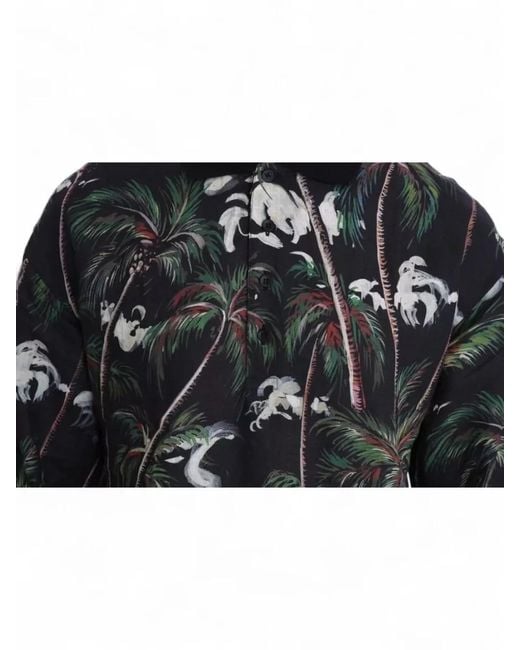Dolce & Gabbana Black Linen Relaxed-Fit Printed Short-Sleeve Polo Shirt for men