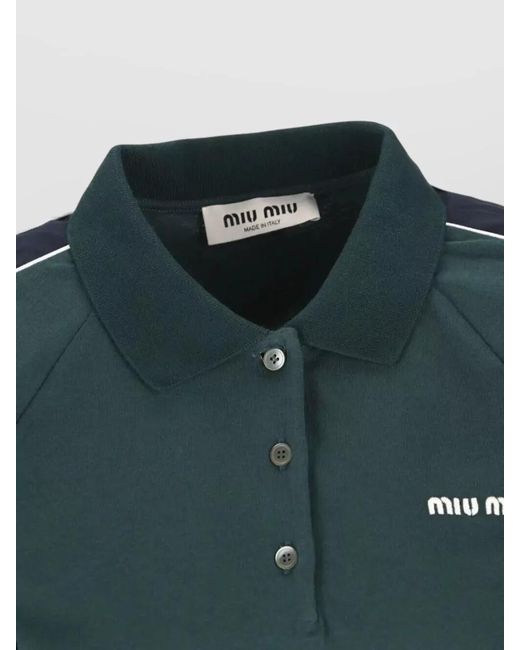 Miu Miu Green Two Tone Cotton Polo Shirt