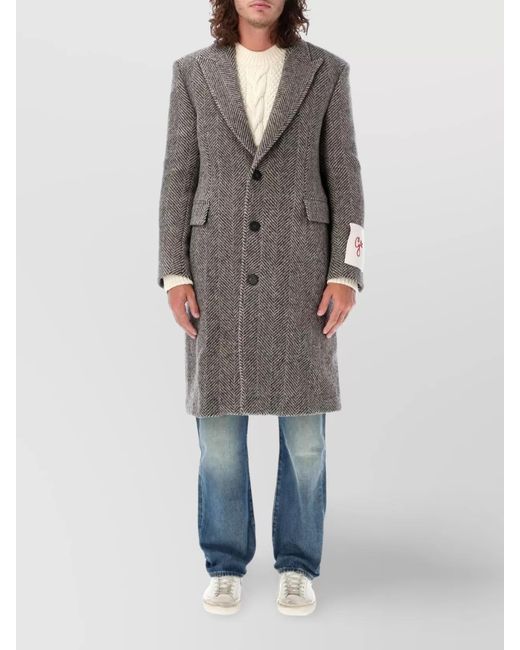 Golden Goose Deluxe Brand Gray Virgin Wool Herringbone Single-Breasted Coat for men