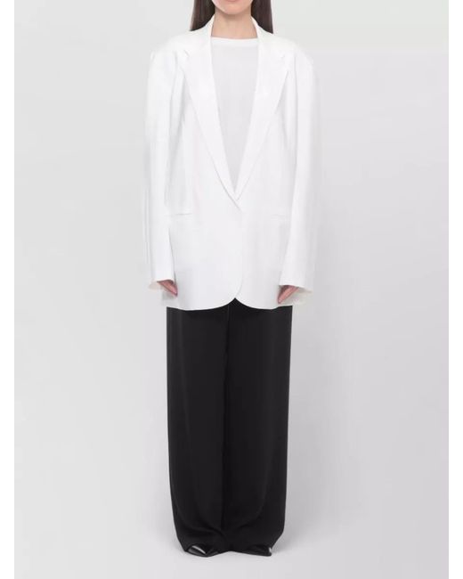 Norma Kamali White Longline Single Breasted Blazer Notch Lapel