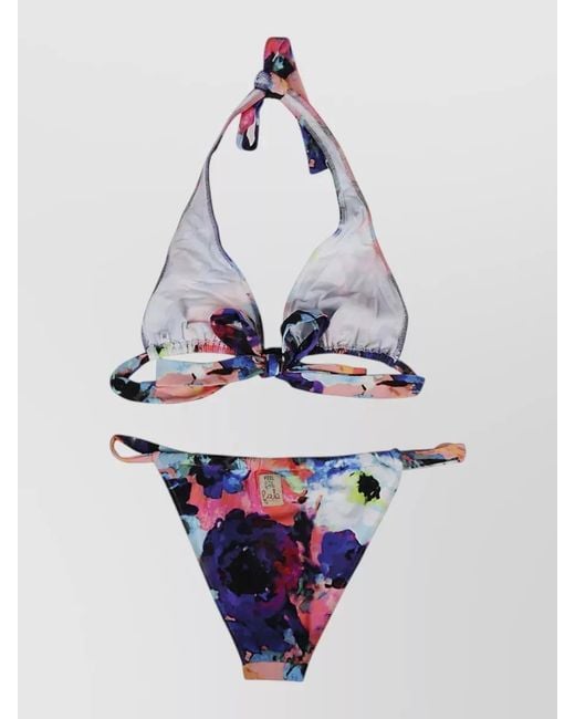 Feel me fab White Miami Floral Print Halter Triangle Bikini