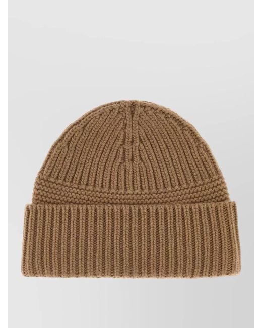 Miu Miu Brown Wool Blend Beanie Hat Ribbed Cuff