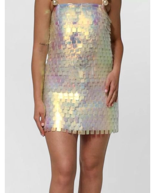 Dolce & Gabbana Natural Sequin Holographic Mini Dress Pearl Straps